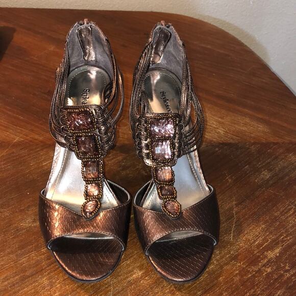 Style & Co "Nathalie" Edgy Whimsical Goth Bronze Faux Drusy Pumps 8 - Picture 3 of 8